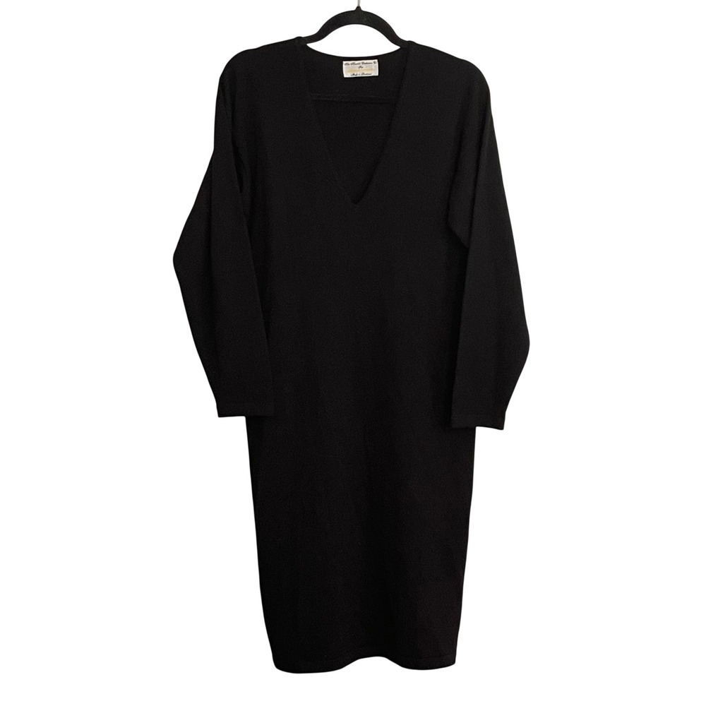 Hawick Cashmere Bergdorf Goodman Black‎ V-Neck Sweater Dress Made in Scotland M